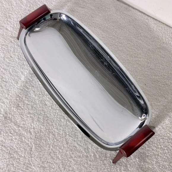 Vintage Glo Hill Gourmates Chrome Serving Tray With Bakelite Handles - Picture 2 of 12